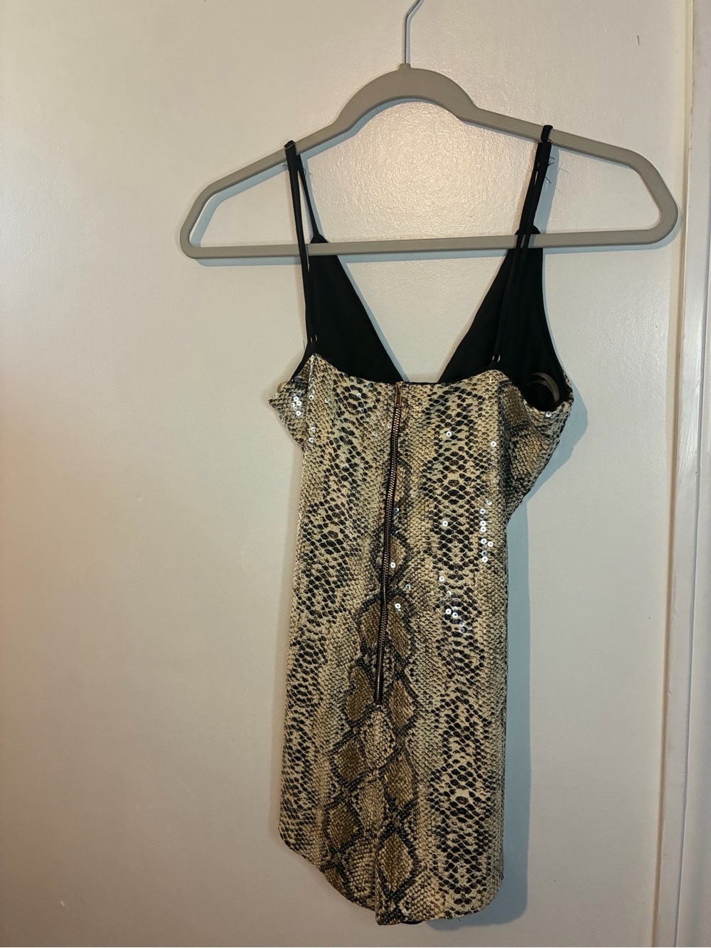Snake Print Sequin Slip Dress - Beige - Picture 4 of 4